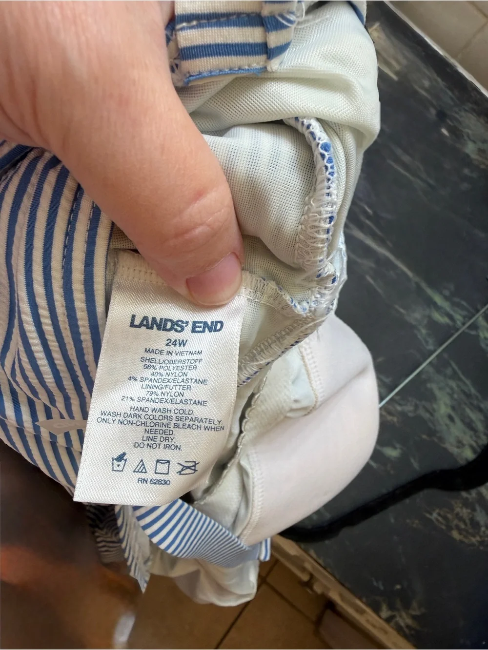 Lands' End Blue & White Striped Wrap Swim dress